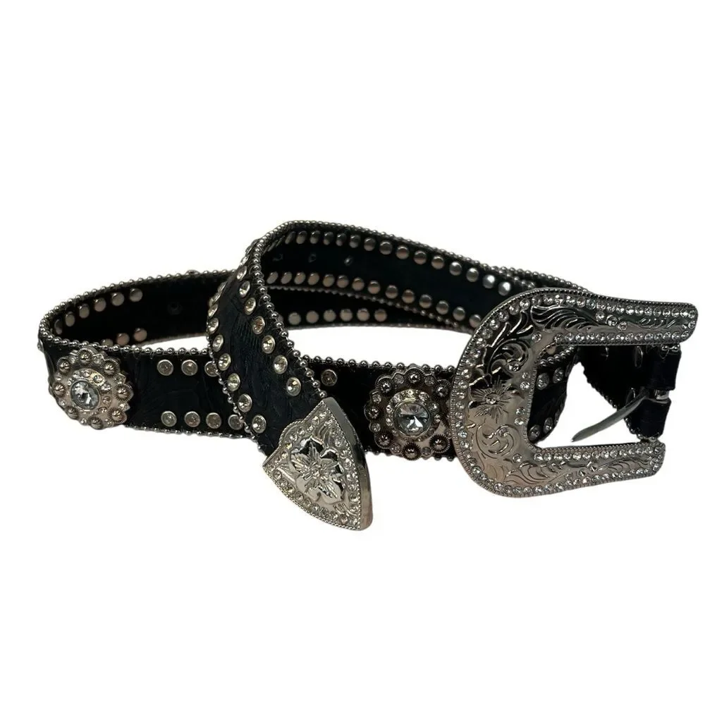 Blazin Roxx Black Studded Concho Belt Belt Women’s Medium Embellished Silver